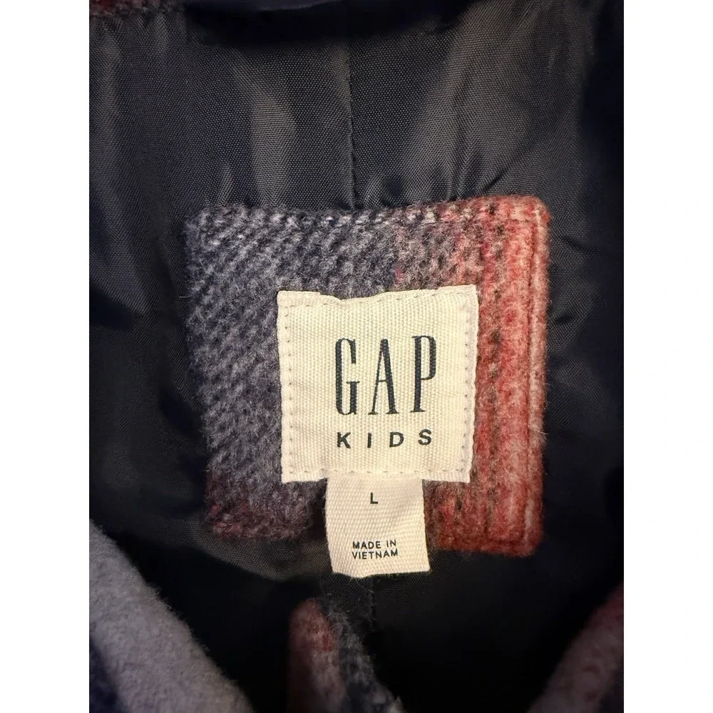 Gap Kids Plaid Pea Coat Girls Large Blue Red Wool Blend‎ Cape Jacket